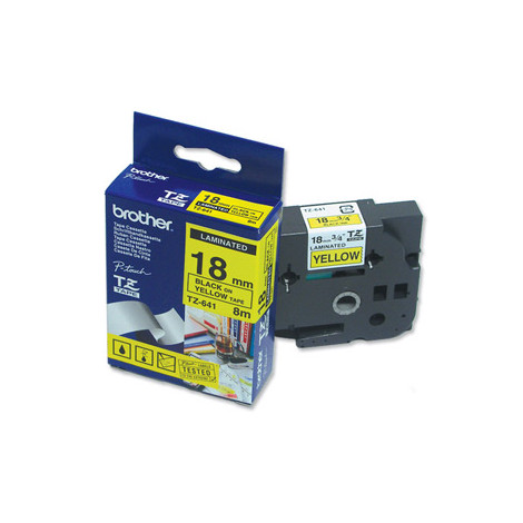 Brother TZe-641 Laminated Tape Black On Yellow, TZe, 8 m, 1.8 cm