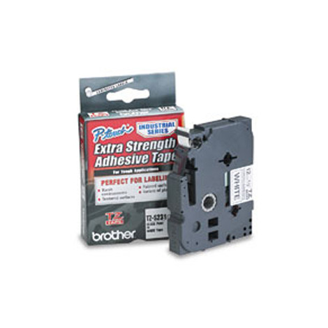 Brother TZ-S231 Strong Adhesive Laminated Tape Black on White, TZe, 1.2 cm, 8 m