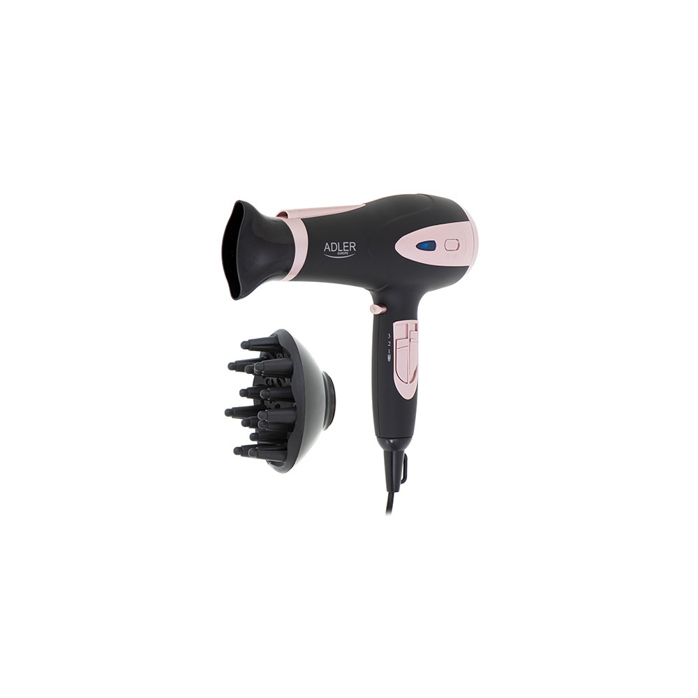 Adler Hair Dryer AD 2248b ION 2200 W, Number of temperature settings 3, Ionic function, Diffuser nozzle, Black/Pink