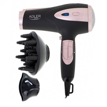 Adler Hair Dryer AD 2248b ION 2200 W, Number of temperature settings 3, Ionic function, Diffuser nozzle, Black/Pink