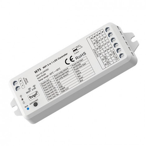 W5 nuolatinės įtampos valdiklis 5 kanalų, RGB/RGBW/RGB+CCT