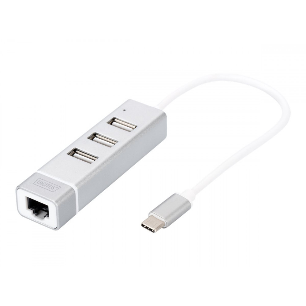 DIGITUS USB Type-C 3-Port Hub + Fast Ethernet LAN Adapter Digitus