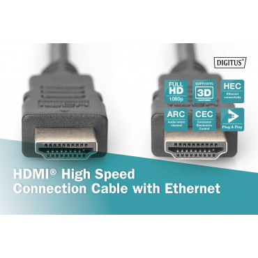 Digitus HDMI High Speed with Ethernet Connection Cable Black HDMI to HDMI 2 m