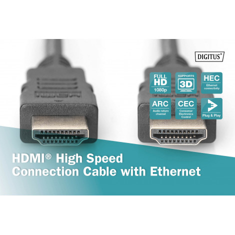 Digitus HDMI High Speed with Ethernet Connection Cable Black HDMI to HDMI 2 m