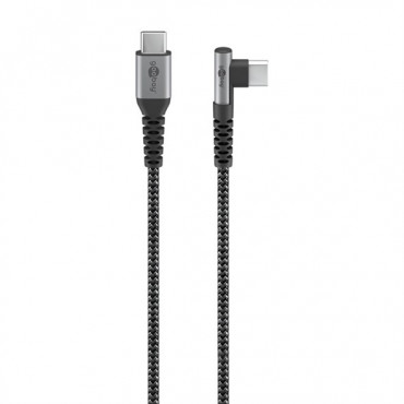 Goobay 64659 USB-C to USB-C Textile Cable with Metal Plugs (Space Grey/Silver), 1 m Goobay