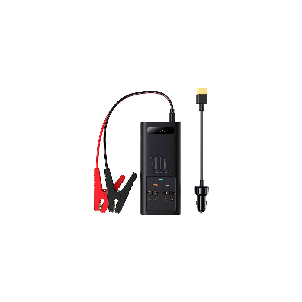 BASEUS automobilinis įtampos keitiklis IGBT 12V-220V, 300W, 2x AC, 1x USB-A, 1x USB-C