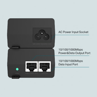 TP-LINK PoE+ Injector Adapter TL-POE160S 10/100/1000 Mbit/s Ethernet LAN (RJ-45) ports 1x10/100/1000Mbps RJ45 data-in port, 1x10
