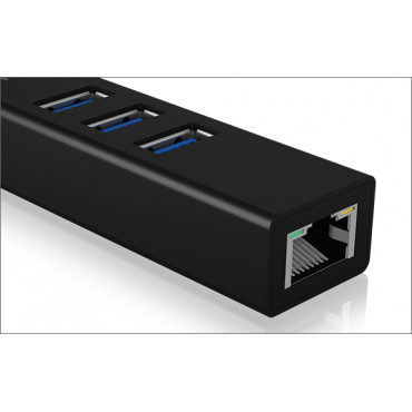 Raidsonic 4 Port Hub with USB 3.0 Type-A, Type-C, Gigabit LAN Icy Box IB-HUB1419-LAN