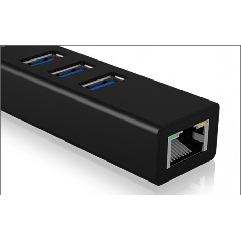 Raidsonic 4 Port Hub with USB 3.0 Type-A, Type-C, Gigabit LAN Icy Box IB-HUB1419-LAN