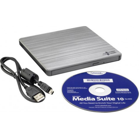 H.L Data Storage Ultra Slim Portable DVD-Writer GP60NS60 Interface USB 2.0 DVD R/RW CD read speed 24 x CD write speed 24 x Silve