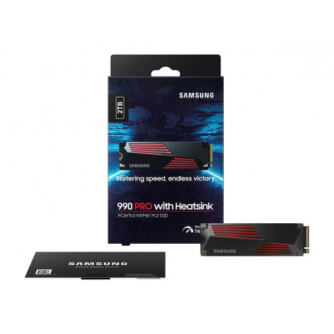 Samsung 990 PRO with Heatsink 2000 GB SSD form factor M.2 2280 SSD interface M.2 NVMe Write speed 6900 MB/s Read speed 7450 MB/s