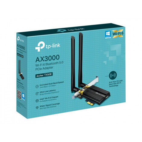 Dual Band TP-LINK Archer Wi-Fi 6 Bluetooth 5.0 PCIe Adapter TX50E 2.4GHz/5GHz Antenna type 2xExternal