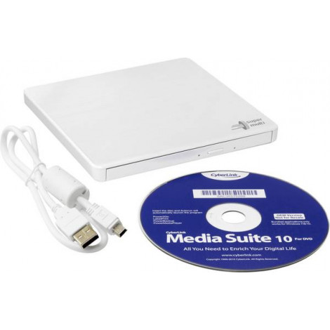 H.L Data Storage Ultra Slim Portable DVD-Writer GP60NW60 Interface USB 2.0 DVD R/RW CD read speed 24 x CD write speed 24 x White