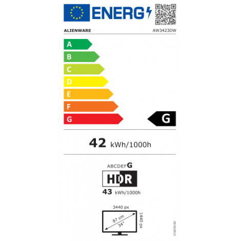 Dell Gaming Monitor AW3423DW 34 " LCD QHD 3440 x 1440 21:9 0.1 ms 1000 cd/m Black 175 Hz HDMI ports quantity 2