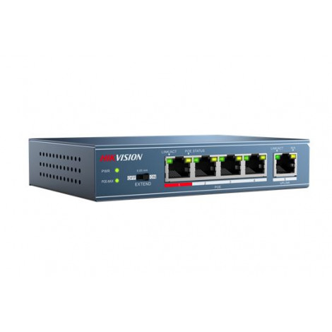 Hikvision Switch DS-3E0105P-E Unmanaged Desktop 10/100 Mbps (RJ-45) ports quantity 4 1 Gbps (RJ-45) ports quantity 1 PoE ports q