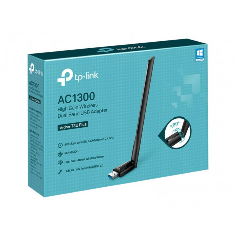 TP-LINK Dual Band USB Adapter Archer T3U Plus 2.4GHz/5GHz, 802.11ac, AC1300, External Antenna, MU-MIMO Technology