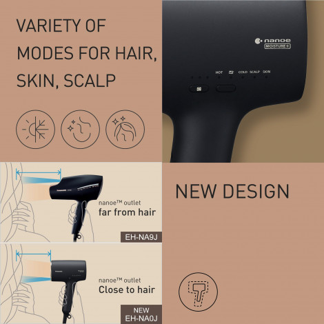 Panasonic MPN EH-NA0J-N825 Nanoe Hair Dryer, 3 Speed Settings, 4 Temperature modes, Black