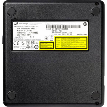 H.L Data Storage Ultra Slim Portable DVD-Writer GP60NB60 Interface USB 2.0 DVD R/RW CD read speed 24 x CD write speed 24 x Black