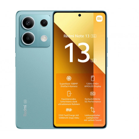 Xiaomi | Redmi | Note 13 | Ocean Teal | 6.67 " | AMOLED | 1080 x 2400 pixels | Mediatek | Dimensity 6080 | Internal RAM 8 GB | 2