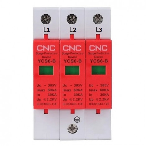 AC viršįtampių ribotuvas, 3 kontaktų, B klasės, 30-60 kA, 385VAC