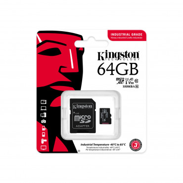 Kingston UHS-I | 64 GB | microSDHC/SDXC Industrial Card | Flash memory class Class 10, UHS-I, U3, V30, A1 | SD Adapter