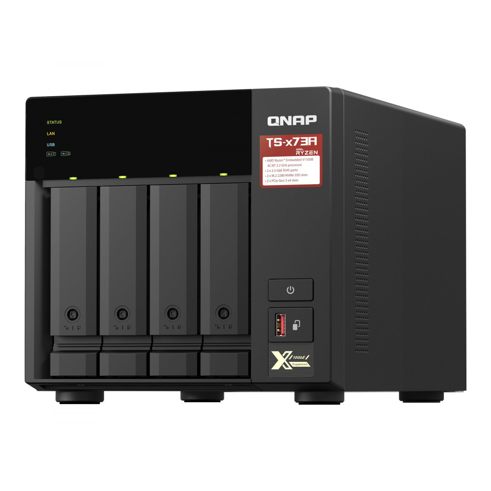 QNAP | 4-Bay QTS and QuTS hero NAS | TS-473A-8G | Up to 4 HDD/SSD Hot-Swap | AMD Ryzen | Ryzen V1500B Quad-Core | Processor freq