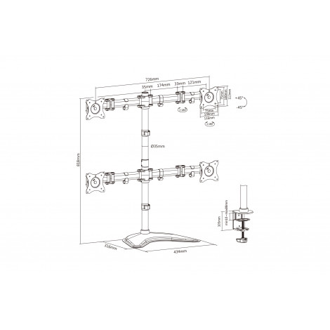 Digitus | Desk Mount | DA-90364 | Tilt, swivel, rotate | Black