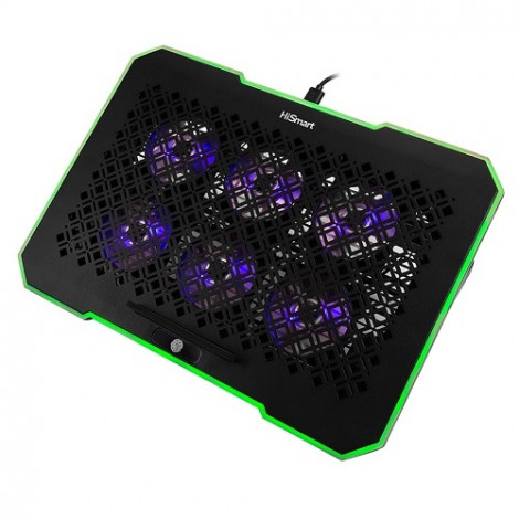 Nešiojamojo kompiuterio aušinimo stovas HISMART, su 6 RGB ventiliatoriais, 5 padėčių