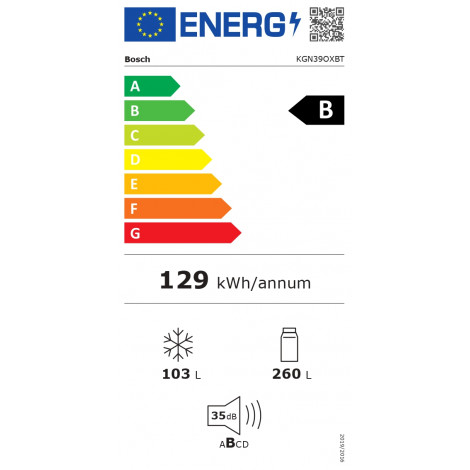 Bosch | Refrigerator | KGN39OXBT | Energy efficiency class B | Free standing | Combi | Height 203 cm | No Frost system | Fridge 