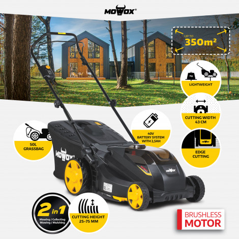 MoWox | 40V Comfort Series Cordless Lawnmower | EM 4340 PX-Li | Mowing Area 350 m