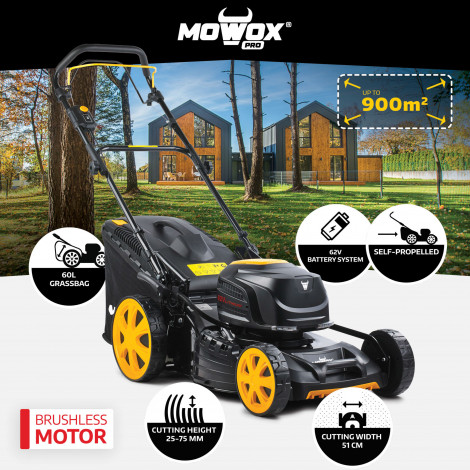 MoWox | 62V Excel Series Cordless Lawnmower | EM 5162 SX-Li | Mowing Area 900 m