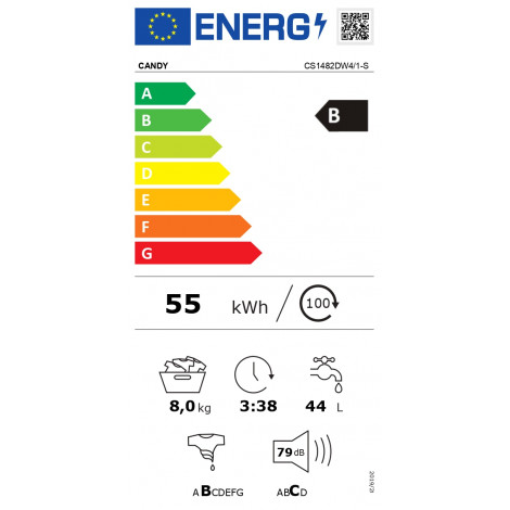 Candy | Washing Machine | CS1482DW4/1-S | Energy efficiency class B | Front loading | Washing capacity 8 kg | 1400 RPM | Depth 5