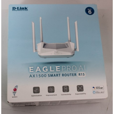 SALE OUT. D-Link R15 AX1500 Smart Router D-Link AX1500 Smart Router R15 802.11ax 1200+300 Mbit/s 10/100/1000 Mbit/s Ethernet LAN
