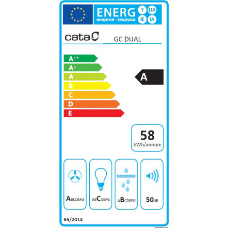 CATA | Hood | GC DUAL A 45 XGBK | Canopy | Energy efficiency class A | Width 45 cm | 820 m /h | Touch control | LED | Black glas