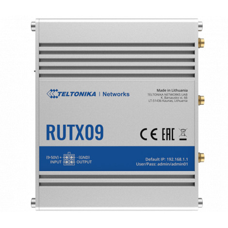 Rugged Industrial LTE-A Cat6 Router | RUTX09 | No Wi-Fi | 10/100/1000 Mbit/s | Ethernet LAN (RJ-45) ports 4 | Mesh Support No | 