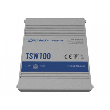 Teltonika | Industiral POE+ Swith | TSW100 | Unmanaged | Desktop | 1 Gbps (RJ-45) ports quantity 5 | SFP ports quantity | PoE po