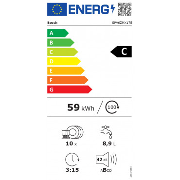 Dishwasher | SPV6ZMX17E | Built-in | Width 45 cm | Number of place settings 10 | Number of programs 6 | Energy efficiency class 