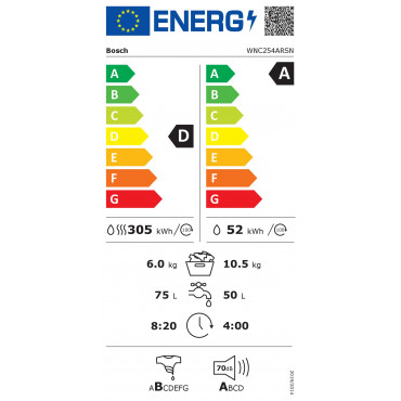 Bosch | Washing Machine | WNC254ARSN | Energy efficiency class A/D | Front loading | Washing capacity 10.5 kg | 1400 RPM | Depth