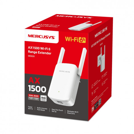 Mercusys AX1500 Wi-Fi 6 Range Extender | ME60X | 802.11ax | 1201 Mbit/s | Ethernet LAN (RJ-45) ports 1 | MU-MiMO No | no PoE | A
