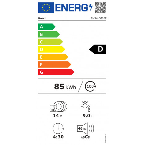 Bosch | Dishwasher | SMS4HVI00E | Free standing | Width 60 cm | Number of place settings 14 | Number of programs 6 | Energy effi