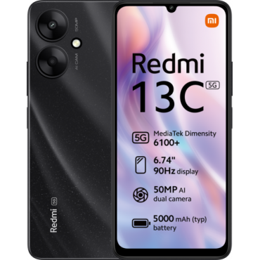 Xiaomi Redmi 13C 5G (Starry Black) DS 6.74 IPS LCD 720x1600/2.2GHz&2.0GHz/128GB/4GB RAM/MIUI 14/microSDXC/WiFi,BT,5G,MZB0GXMEU