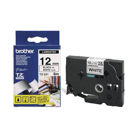 Brother | TZe-S221 Strong Adhesive Laminated Tape | Black on White | TZe | 8 m | 9 cm