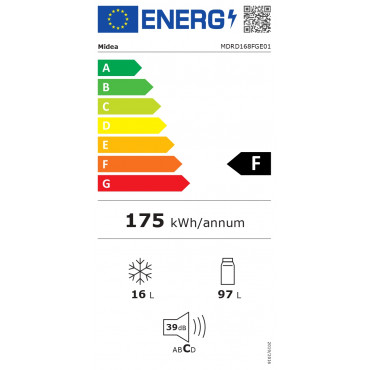 Midea Refrigerator | MDRD168FGE01 | Energy efficiency class F | Free standing | Larder | Height 84.5 cm | Fridge net capacity 97