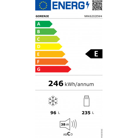 Refrigerator | NRK6202EW4 | Energy efficiency class E | Free standing | Combi | Height 200 cm | No Frost system | Fridge net cap