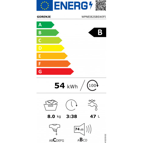 Washing Machine | WPNEI82SBSWIFI | Energy efficiency class B | Front loading | Washing capacity 8 kg | 1200 RPM | Depth 47 cm | 