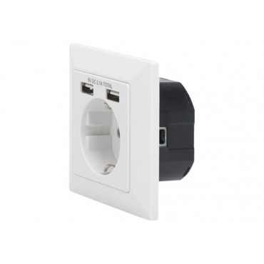 Safety socket for flush mounting with 2 USB ports | DA-70613