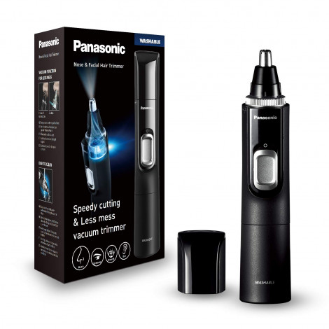 Panasonic ERGN300K503 Wet/Dry Nose & Ear Hair Trimmer with Vortex Cleaning System, Grey