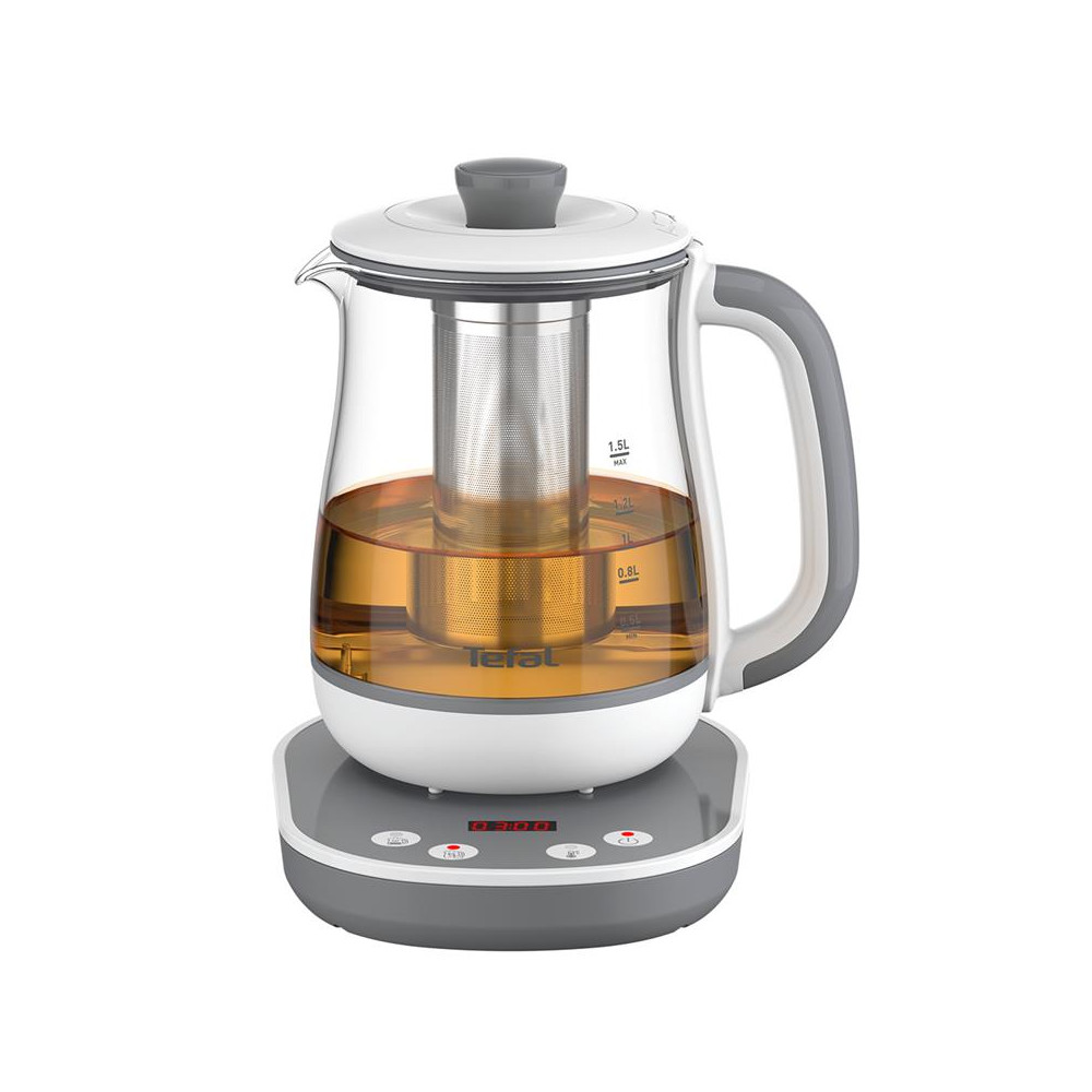 TEFAL Tastea Kettle | BJ551B10 | Tea Kettle | 1400 W | 1.5 L | Glass | 360 rotational base | Grey/White