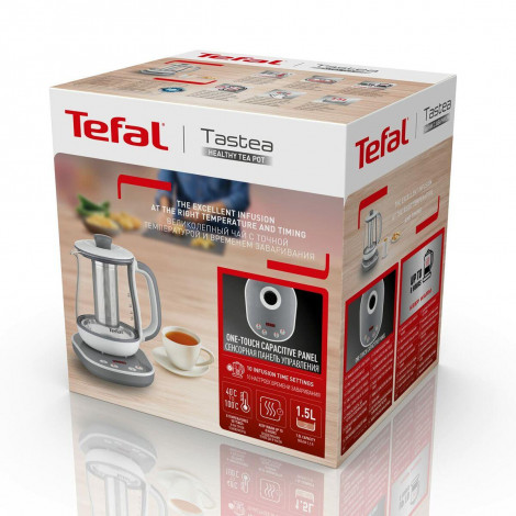 TEFAL Tastea Kettle | BJ551B10 | Tea Kettle | 1400 W | 1.5 L | Glass | 360 rotational base | Grey/White