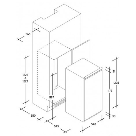 Candy | Refrigerator | CIO 225 NE | Energy efficiency class F | Built-in | Larder | Height 122 cm | Fridge net capacity 163 L | 